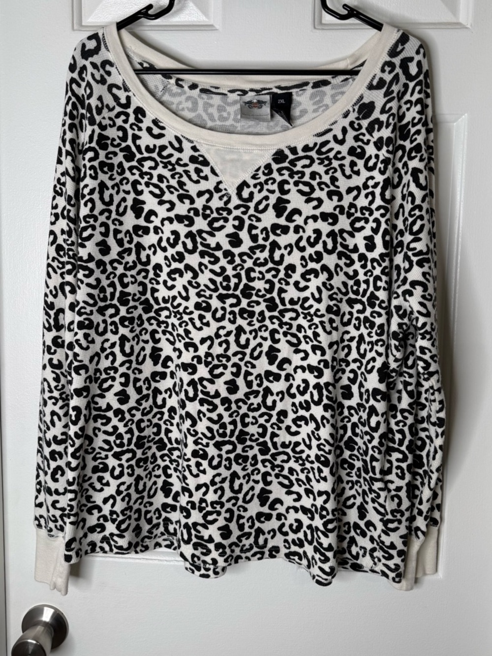 Harley-Davidson Cream and Black Leopard Print Long Sleeve Top